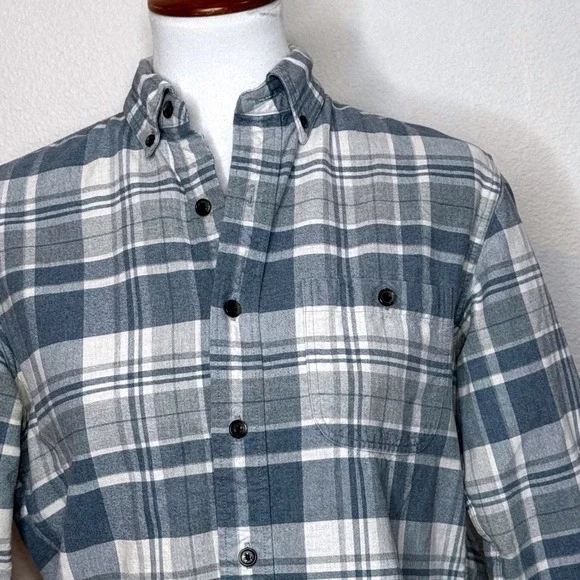 J. CREW Button Up Twill Shirt Suede Elbow Patches SM Plaid Blue Gray Equestrian - Picture 4 of 10